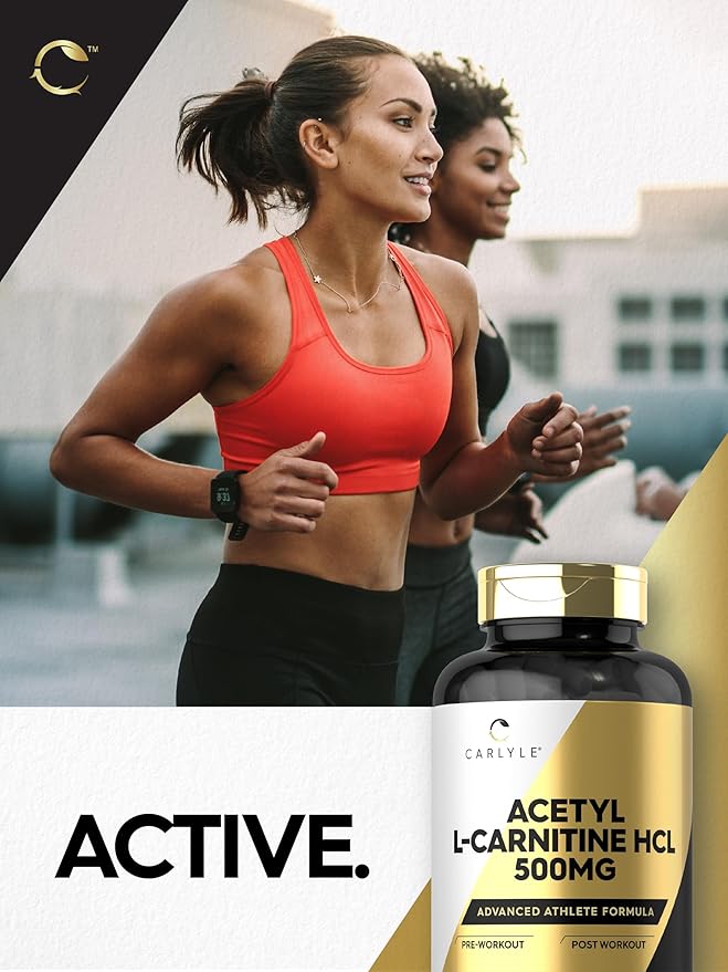 Carlyle Acetyl L-Carnitine HCL Supplement | 500mg Capsules | 180 Count | Advanced Athlete Formula | Non-GMO & Gluten Free