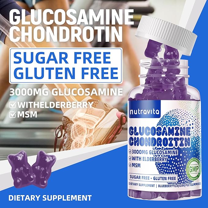 Glucosamine Chondroitin Gummies with MSM & Elderberry Extra Strength - Joint Support, Antioxidant Immune Support Supplement for Adults, Men & Women.120 Blueberry Chews