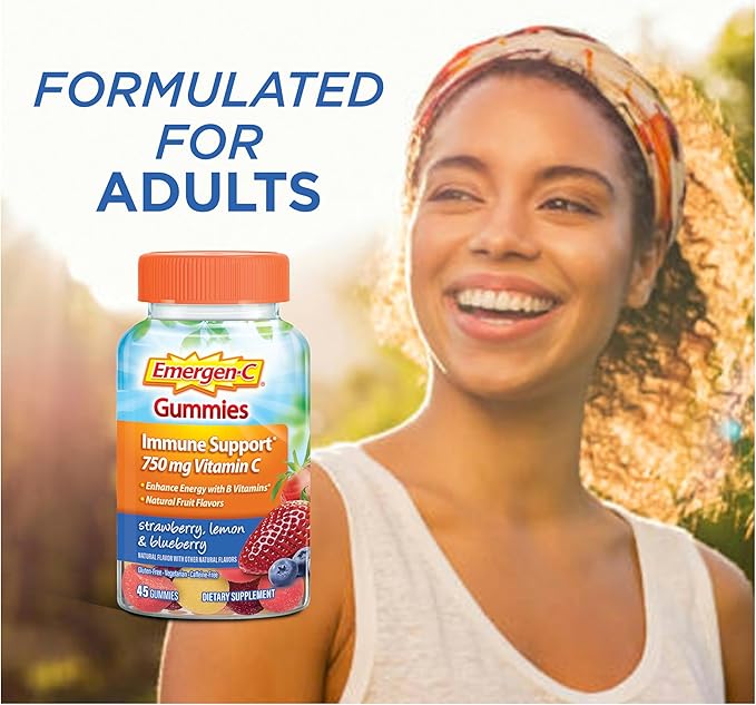 Emergen-C 750mg Vitamin C Gummies for Adults, Immune Support Gummies, Gluten Free, Strawberry, Lemon and Blueberry Flavors - 45 Count