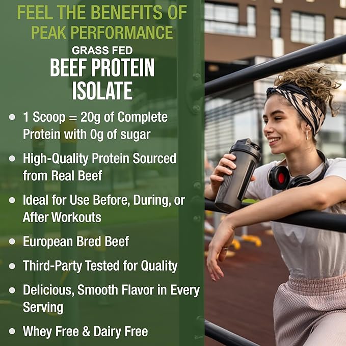 Grass Fed Beef Protein Powder - Lactose Free Great Tasting Beef Protein Isolate. Complete Animal Based Non Dairy Paleo Carnivore Supplement for Prime Muscle Building. No Whey. Chocolate Flavor