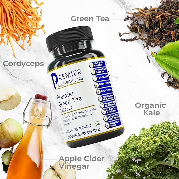 Premier Research Labs Premier Green Tea Extract - Green Tea Capsules, Green Tea Extract Pills, Green Tea Supplement with ECGC, Camellia Sinensis, Pure, Vegan Friendly - 120 Vegetarian Capsules