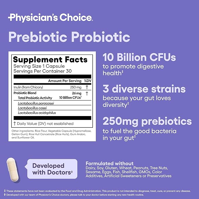 Physician's CHOICE Prebiotic-Probiotic - Multi-Strain Probiotics & Synergistic Prebiotics -Designed for Digestive Health, Supporting Gut Microbiome - Powerful PrePro for Gut Health - for Women & Men
