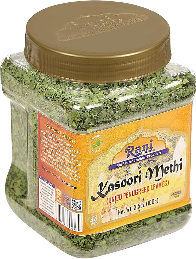 Rani Fenugreek Leaves Dried (Kasoori Methi) 3.5oz (100g) PET Jar ~ All Natural | Vegan | Gluten Friendly | NON-GMO | Kosher | Indian Origin