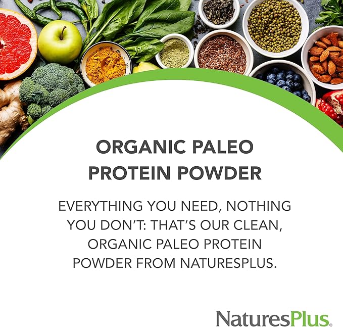 NaturesPlus Organic Paleo Protein - 1.49 lbs, 20 g Protein, Vegan Protein Powder - Unflavored, Unsweetened - Certified Organic High Protein Energy Protein - Vegetarian, Gluten-Free - 15 Servings
