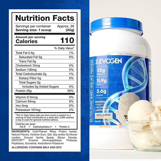 Evogen Isoject - Whey Protein Isolate | Ultra-Pure Whey Protein Powder with Ignitor Enzymes, BCAAs, and EAAs | Enhanced Absorption & Recovery | Vanilla Bean | 25 Servings