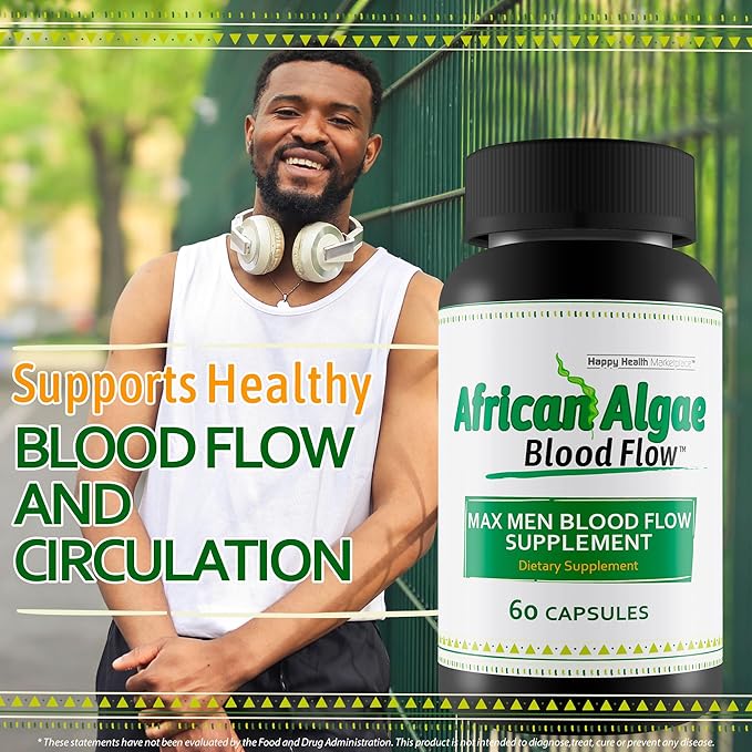 African Algae Blood Flow - Our Best Circulation Supplement - Better Blood Flow Circulation Supplements - Body Circulation Support - Max Men Blood Flow Supplement Pills - Advanced Blood Flow Capsules