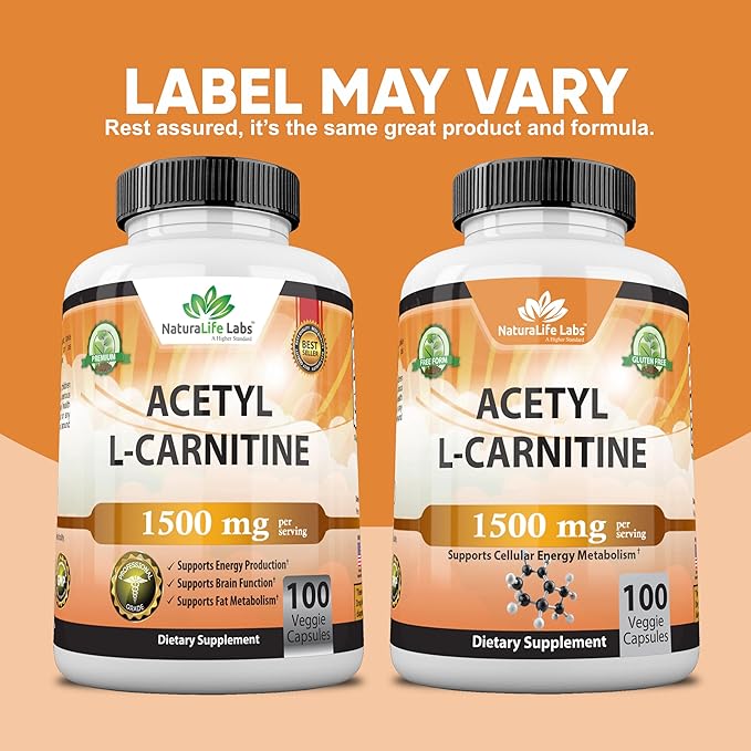 Acetyl L-Carnitine 1,500 mg High Potency Supports Energy Production, Sports Nutrition, Supports Memory/Focus - 100 Veggie Capsules
