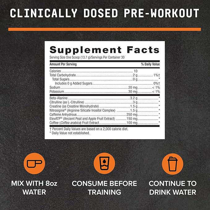 BEYOND RAW LIT PreWorkout Powder Supplement for Men and Women, Energy, Focus, Endurance, Pumps, Nitric Oxide Boost, 250mg Caffeine, Creatine, Beta Alanine, Orange Mango, 30 Servings