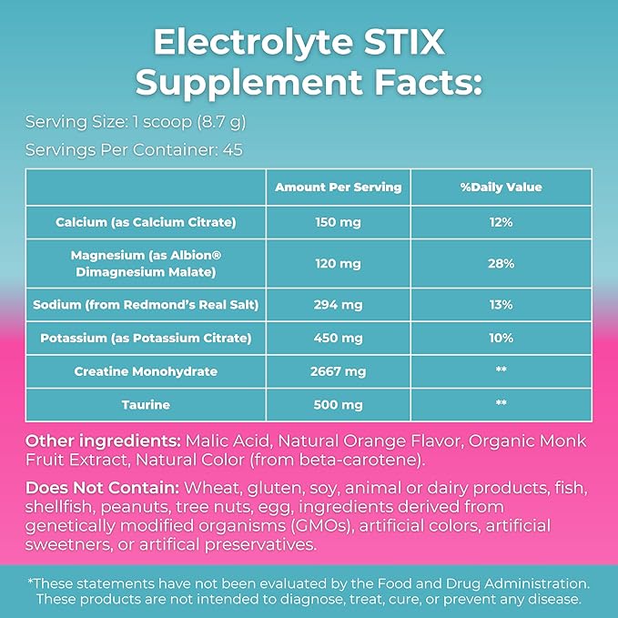 MYOXCIENCE Electrolyte STIX | Creatine Electrolyte Powder | Recovery from Exercise & Muscle Development w/Real Salt (Natural Orange Flavor) (Jar 45 ct)