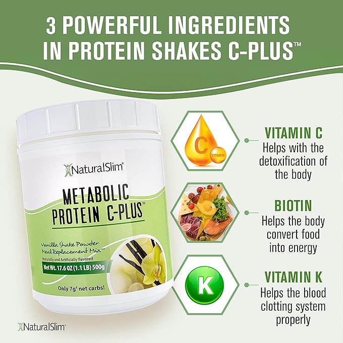 Naturalslim Protein Powder with Vitamins and Minerals Metabolic C-Plus - Meal Replacement Powder Fortified with Vitamin C, Zinc & Amino Acid - Vanilla Protein Powder 10 Servings 1.1 lb.