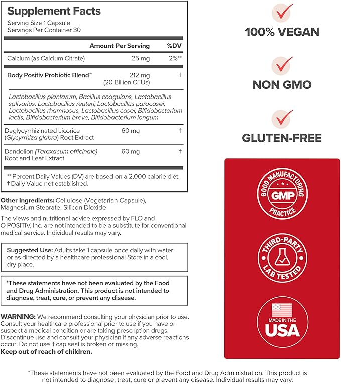 O Positiv URO Whole Body Probiotic – 3-in-1 Probiotic Supporting Gut, Skin, and Oral Microbiomes & Digestive Health – 20B+ CFUs, Licorice Root, Dandelion – Non-GMO, Vegan, Gluten-Free – 30 Capsules