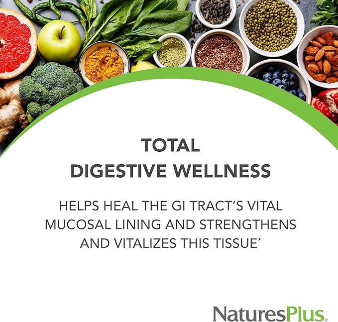 Natures Plus GI Natural Total Digestive Wellness - 90 Bi-Layered Tablets, Pack of 2 - with L-Glutamine, Probiotics, Prebiotics & Enzymes - Gluten Free - 60 Total Servings