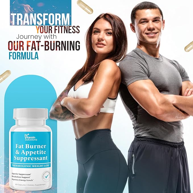 DR VITAMIN SOLUTIONS Fat Burner for Women & Men - Appetite Suppressant for Weight Loss - Pills w/Metabolism Booster Thermogenic Weight Loss Supplement - Includes Chromium & Green Tea Extract - 60 Ct.