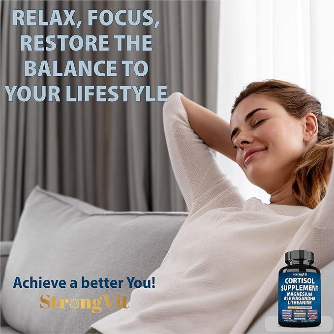 Cortisol Supplements for Women and Men with Magnesium, Ashwagandha & L-Theanine. High Cortisol Reducer, Manager, Detox, Lower and Control. Sleep Support & Stress Relief, USA