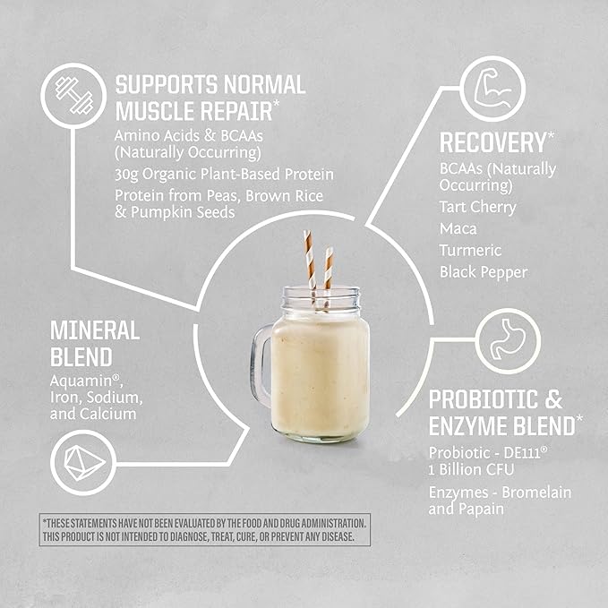 Sunwarrior Vegan Protein Powder USDA Organic Protein Powder Blend| Plant-Based BCAA Sugar Free Gluten Free Non-GMO Dairy Free | Cake Batter Flavored 20 Servings | Sport Organic Active Protein