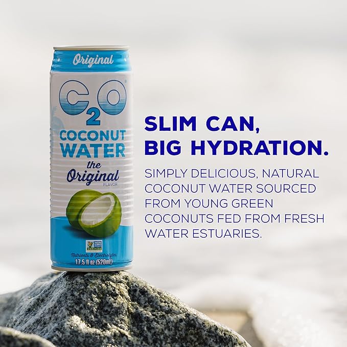 C2O - Coconut Water, The Original Flavor (12 Pack) - Made with Fresh Coconut Water, Plant Based - Non GMO Canned Water - Natural Hydration, Essential Electrolytes, & Potassium - 12 Cans, 17.5 FL OZ