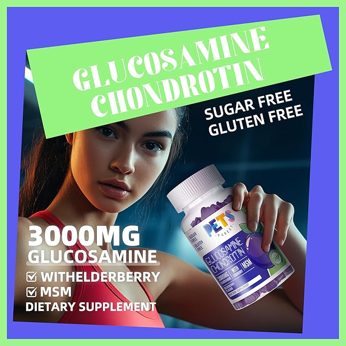 Glucosamine Chondroitin Gummies with MSM & Elderberry Extra Strength - Joint Support, Antioxidant Immune Support Supplement for Adults, Men & Women.(2 Pack) Blueberry