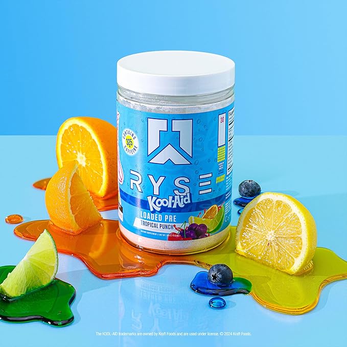 Ryse Loaded Pre Workout Powder - Kool-Aid Tropical Punch - Daily Pre-Workout for Men & Women with 325mg Caffeine, Beta Alanine, and Citrulline for Pump, Focus, and Energy - 30 Servings