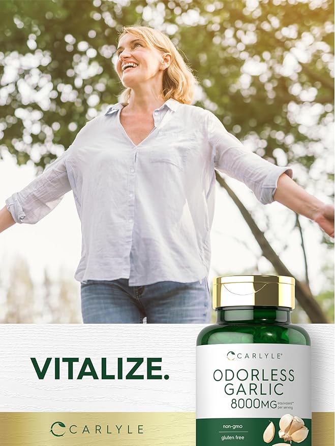 Carlyle Odorless Garlic Softgels 8000 mg | 300 Count | High Potency Formula | Non-GMO and Soy Free