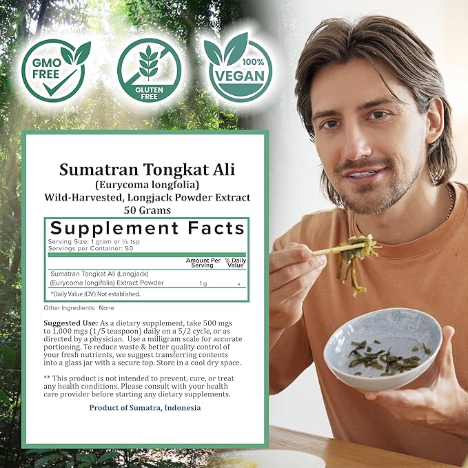 Holistic Bin Tongkat Ali Extract Powder – Premium Longjack Harvested from Sumatran Forests – Herbal – Father's Day Gift – No Fillers or Preservatives – 50 Grams
