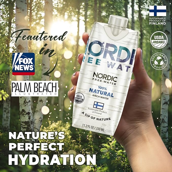 100% USDA Organic Birch Tree Sap – Electrolytes, Minerals, Prebiotics & Vitamins, Sustainable Product of Finland, BPA-Free Tetra Pak, Nature’s Perfect Hydration, Lower Calorie than Coconut Water