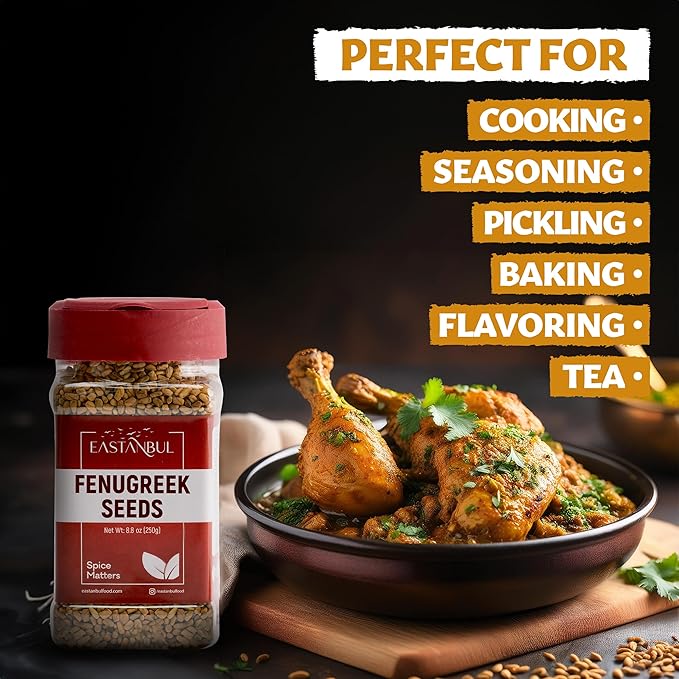 Eastanbul Fenugreek Seeds, 8.8oz, Methi Seeds AKA Fenogreco en Semillas,%100 Natural Fenugreek Seed for Hair Growth, Fungeek Spice For Tea, Seasoning & Sprouting, Vegan, Non GMO