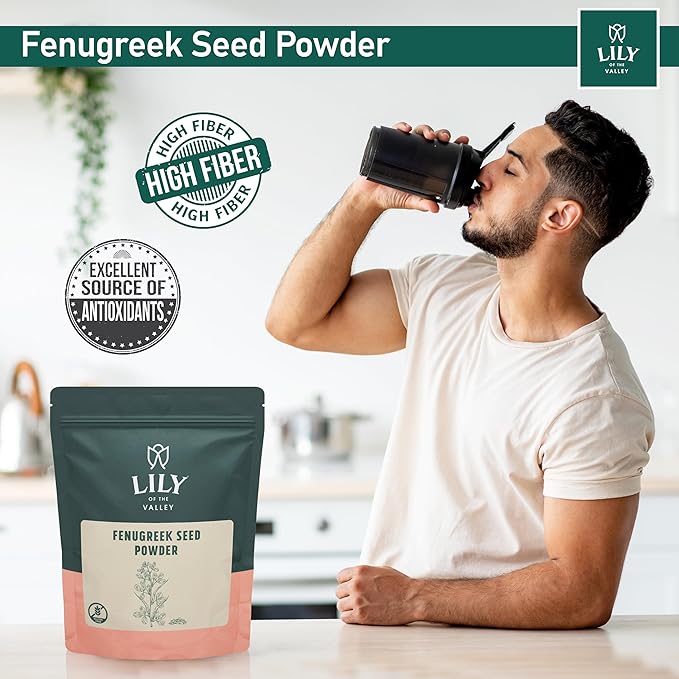 Lily of the Valley Fenugreek Seed Powder - 100% Raw Methi Seeds Ground - Ideal for Cooking & Meat Seasoning - Trigonella Foenum Graecum - Gluten Free - Packed in Resealable Ziplock Pouch (8oz, 226g)