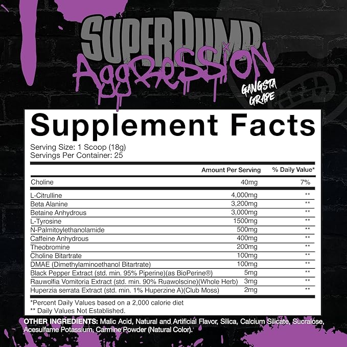Gaspari Nutrition SuperPump Aggression Pre-Workout: Energy, Focus, Endurance, Recovery, Creatine and Caffeine, 25 Servings (Gangsta Grape)