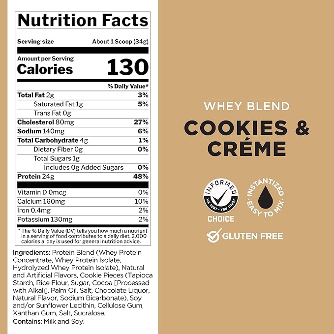 Rule One Proteins, R1 Whey Blend- Cookies & Crème, 24g Fast-Acting Whey Protein Concentrates, Isolates, and Hydrolysates Per Serving, with Naturally Occurring EAAs and BCAAs, 5lbs