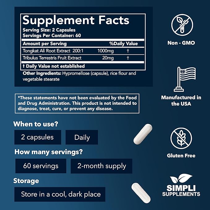 200:1 Longjack Tongkat Ali for Men and Women | Natural Supplement with Tribulus Terrestris for Energy, Stamina, and Hormonal Balance | 120 Capsules for Overall Wellness Support