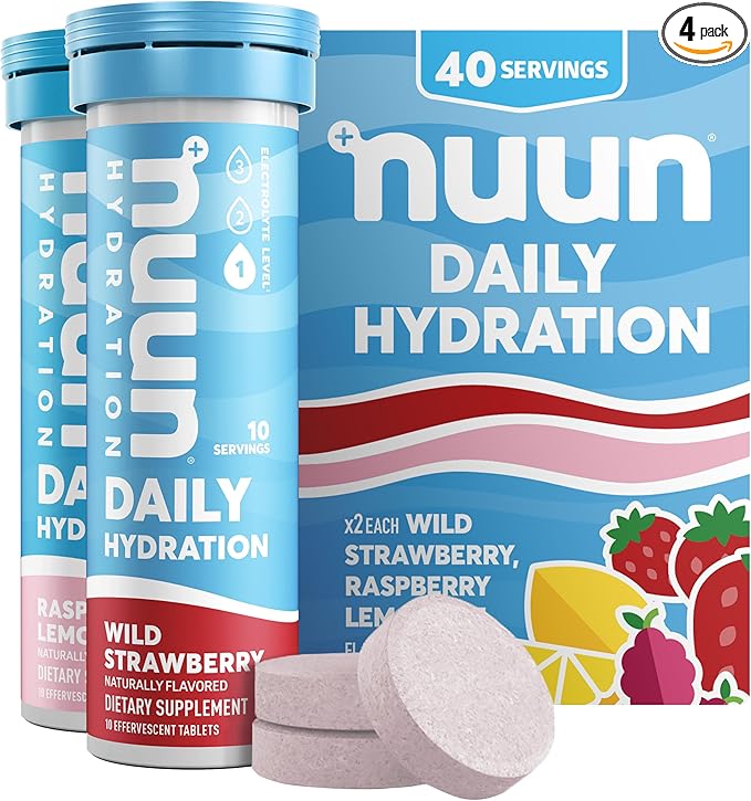 Nuun Daily Electrolyte Tablets with Magnesium, Calcium, Potassium, Chloride & Sodium, Gluten Free, Sugar Free, & Vegan, Mixed Berry Flavor, 4 Pack (40 Servings Total)