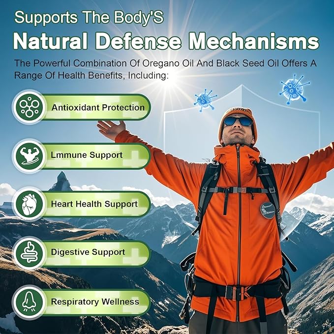 Oil of Oregano with Black Seed Oil Capsules 16 in 1 - Oregano Oil Enhanced with Elderberry, Olive Leaf, Zinc, Vitamin C & D3, Quercetin, Garlic – Immune, Respiratory & Gut Support - 120 Capsules