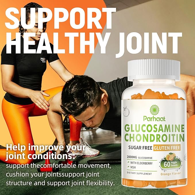 Glucosamine Chondroitin Gummies with MSM & Elderberry Extra Strength - Joint Support, Antioxidant Immune Support Supplement for Adults, Men & Women.Orange
