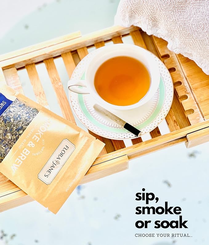 Herbal Blend for Smoke and Tea - Smoke & Brew Sweet Dreams for Relaxation and Sleep - Lavender and Chamomile - Organic and Wildcrafted Herbs - 1oz