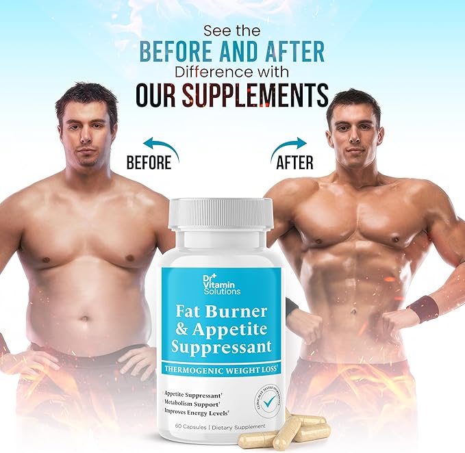 DR VITAMIN SOLUTIONS Fat Burner for Women & Men - Appetite Suppressant for Weight Loss - Pills w/Metabolism Booster Thermogenic Weight Loss Supplement - Includes Chromium & Green Tea Extract - 60 Ct.