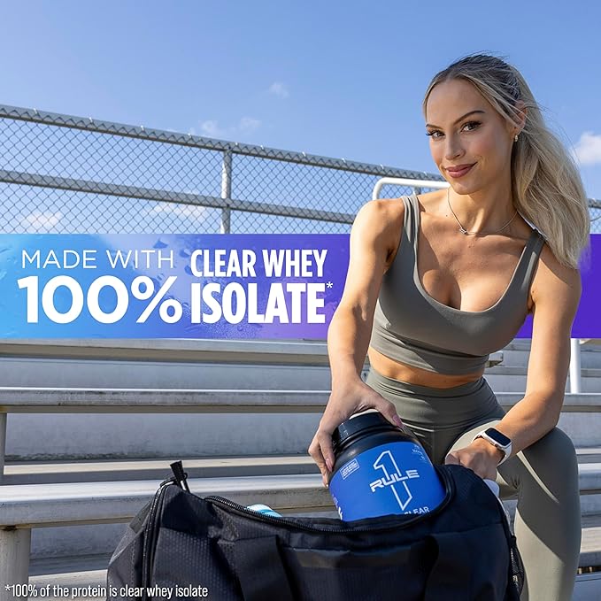 Rule One Proteins Clear Isolate - 20g All-whey Isolate Protein, Over 9g EAAs, 300mg of Electrolyte Minerals, 90 Calories, Light, Crisp, and Refreshing Taste (27 Servings, Blue Raspberry)