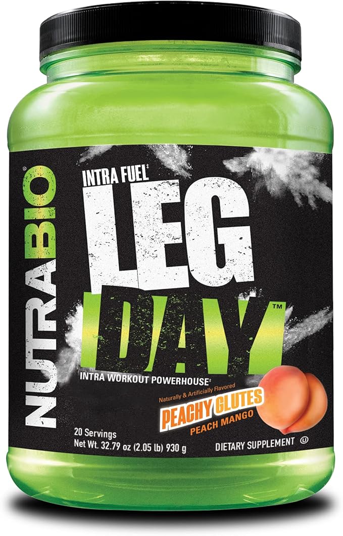 NutraBio Leg Day Intra Carb Supplement – Advanced Carbohydrate Complex – Amino Acid EAA/BCAA Formula – Electrolyte Blend for Recovery and Performance, Peach Mango, 20 Servings