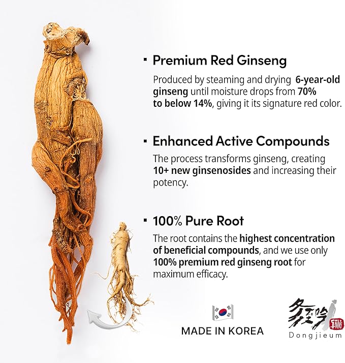 Korean Red Ginseng (6-Year Root) (Enhanced Ginsenoside) 120 Vegan Capsules