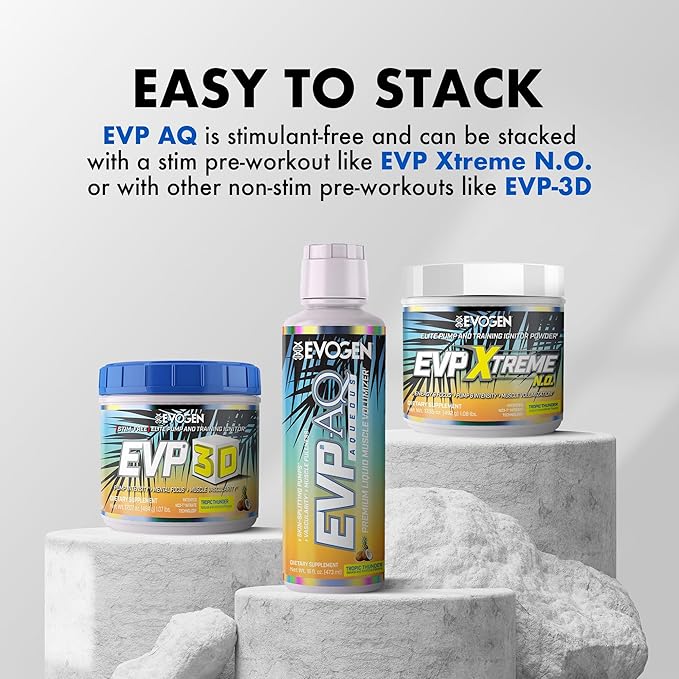 Evogen EVP AQ - Liquid Glycerol Muscle Volumizer | Pre Workout for Pumps, Vascularity, & Hydration | Premium Preworkout for Men & Women | Tropic Thunder | 16 fl oz