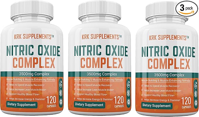 Bundle Combo for 3 Total Bottles of Nitric Oxide Complex 3500mg Per Serving L-Arginine HCL AAKG AKG Alpha Ketoglutarate Citrulline Malate