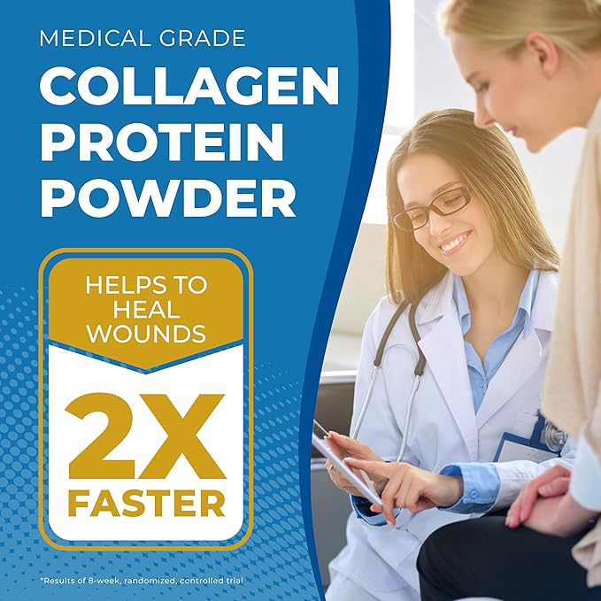 Collagen Protein Powder, 17g Protein Nano-Hydrolyzed Grass Fed Collagen, Vitamin C, 2g Arginine for Wound Support, Gluten Free, All Natural, Fat and Sugar Free, 0g Carbs, Vanilla, 23 oz, 30