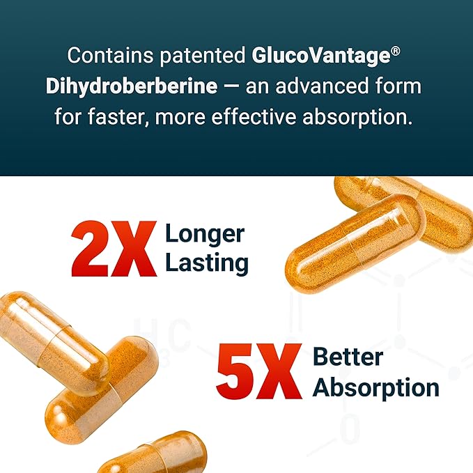 FORCE FACTOR Ultra Berberine Enhanced Absorption, Contains GlucoVantage Dihydroberberine & Chromium, 5X Better Absorption, Lasts 2X Longer, Easy on Digestion, No Preservatives, 60 Vegetable Capsules