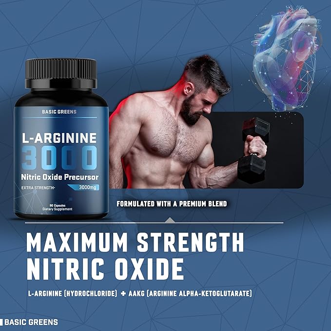 L Arginine 3,150mg (90 Capsules) - L-Arginine Supplement for Men and Women with Nitric Oxide Precursor, LArginine Supplement