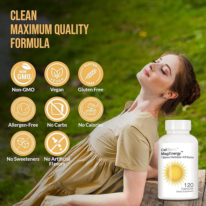 MagEnergy 7 Electrolytes, 8 Super B Vitamins, High Magnesium, High Methyl B12, Methyl Folate, D3/K2, Biotin, Zinc for Hydration, Energy, L-Theanine, Choline, Green Tea, Ginger Extracts