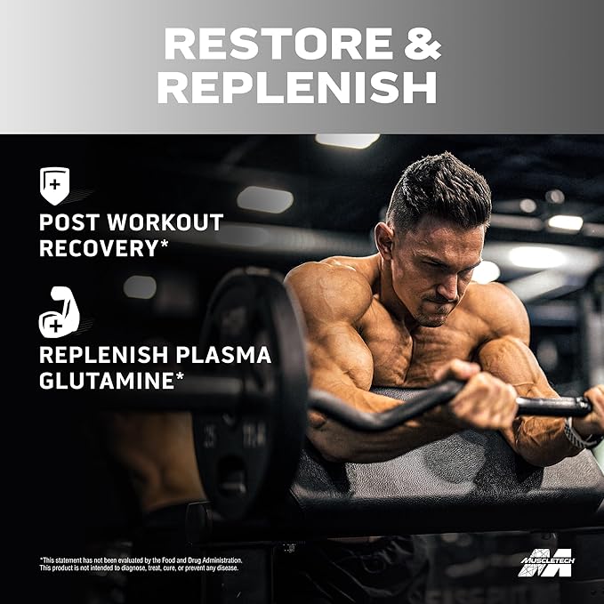 Muscletech 100% L-Glutamine Powder for Enhanced Muscle Recovery - Pure L Glutamine Muscle Growth Builder & Energy Boosting Nutritional Supplement for Men & Women - Unflavored, 60 Servings