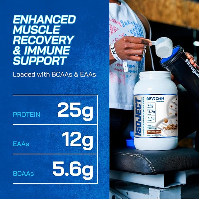 Evogen Isoject - Whey Protein Isolate | Ultra-Pure Whey Protein Powder with Ignitor Enzymes, BCAAs, and EAAs | Enhanced Absorption & Recovery | Mini Crisp Cookies | 25 Servings