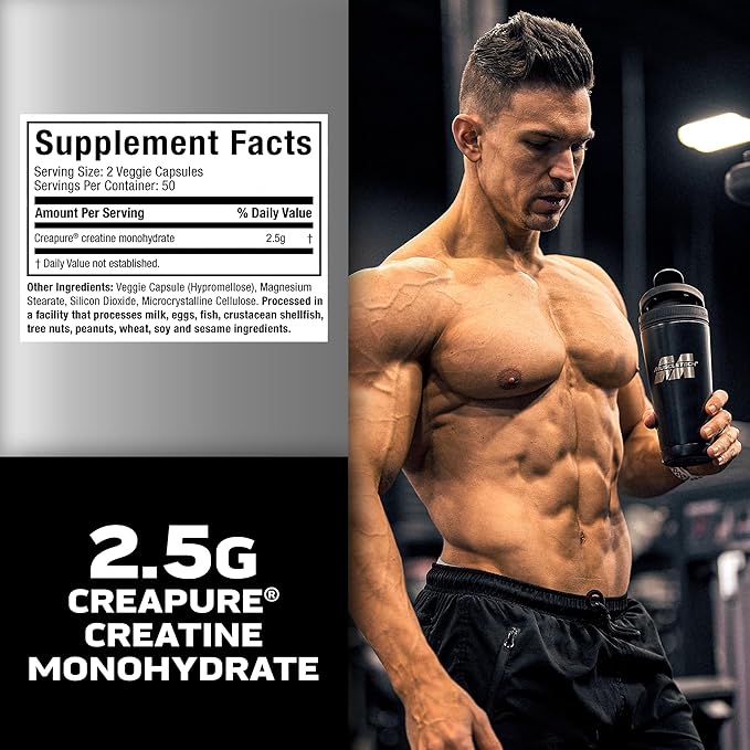 MuscleTech Platinum Creatine Monohydrate Capsules - Creapure Creatine Pre & Post Workout Muscle Builder, Muscle Recovery & Energy Boosting Supplement for Men & Women - 100 Veggie Pills