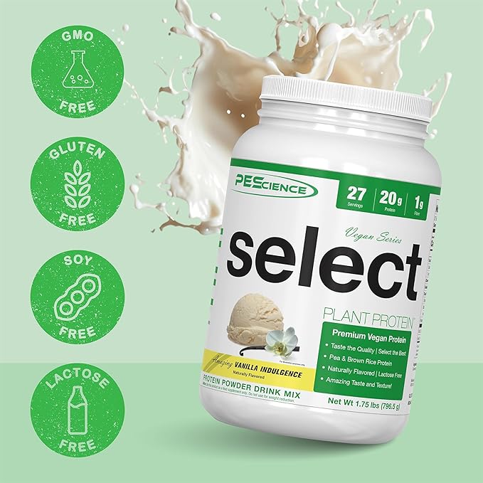 PEScience Select Vegan Plant Based Protein Powder, Vanilla, 27 Serving, Premium Pea and Brown Rice Blend