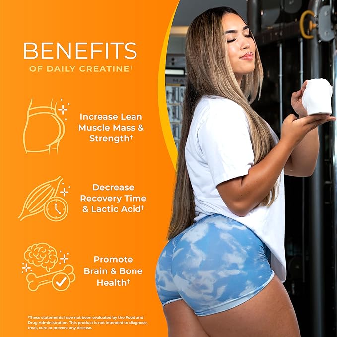 One Sol Creatine for Women Booty Gain, All Natural Women's Creatine Powder with Creapure, Increase Lean Muscle Mass, Reduce Recovery Time, Promotes Brain & Bone Health (Unflavored, 100 Servings)