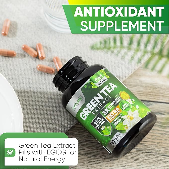 Green Tea Extract Pills - Powerful Antioxidant Supplement - 98% Standardized EGCG 1000mg for Natural Energy with Polyphenols - Gentle Caffeine - 120 Capsules